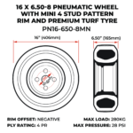 16x6.50-8 pneumatic mower wheel premium turf