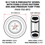 16x7.50-8 pneumatic mower wheel premium turf
