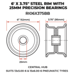 6' X 3.75" Steel Rim With 25mm Precision Bearings (RI06X375BB) - Image 4